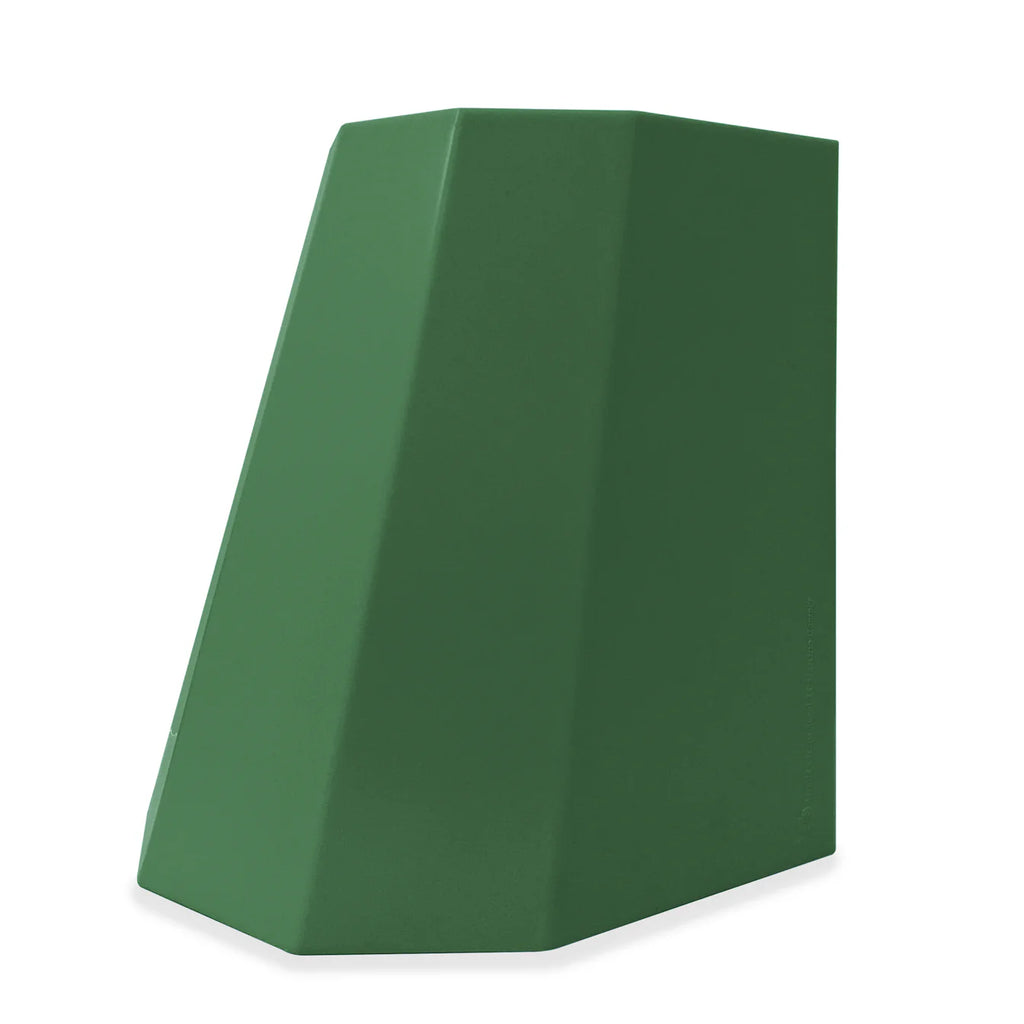 Forest green geometric metal stool with a modern angular design and matte finish, perfect for indoor or outdoor use