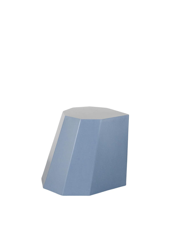 French grey geometric metal stool with a sleek matte finish and sculptural silhouette, perfect for indoor or outdoor use