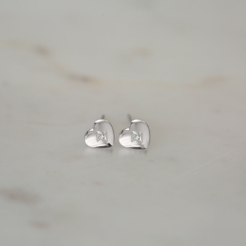 Heart-shaped silver earrings with embedded stones delicate perfect gift