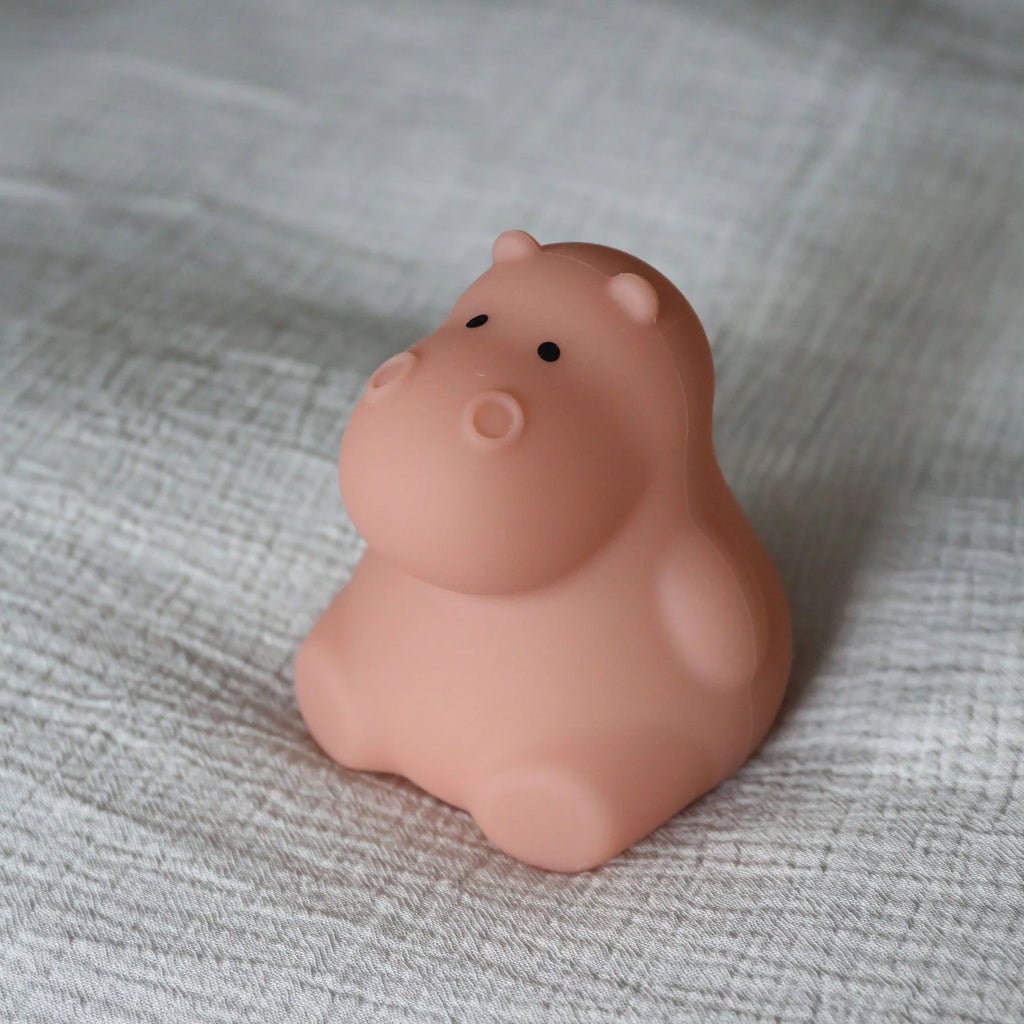 Hippo nightlight made of silicon, soft to touch for your babies nursery. 