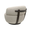 Contemporary boucle armchair with wraparound backrest and swivel base, shown at a three-quarter angle