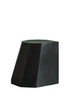 Matte black angular stool with a sculptural silhouette, ideal as a contemporary seat or minimalist side table.