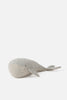 Soft grey whale plush toy with striped underbelly and fins — a cuddly and charming companion for nurseries, gifting or imaginative play.