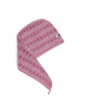 Pink hair wrap with a logo on a light gray background