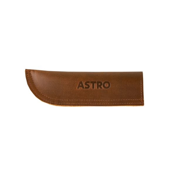 Brown leather pan Handle with 'ASTRO' branding 