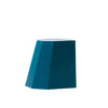 Deep navy geometric stool with a matte metal finish and angular silhouette, designed for modern indoor or outdoor environments
