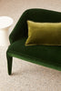 Olive green feather filled Hommey cushion on green chair 