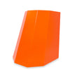 Bold orange geometric metal stool with sculptural angles and matte finish, ideal for indoor or outdoor spaces