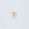 Gold hoop earrings with freshwater pearl drops, photographed on a white marble background.