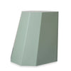 Contemporary sage green metal stool with a soft matte finish and geometric design, suited for both indoor and outdoor use