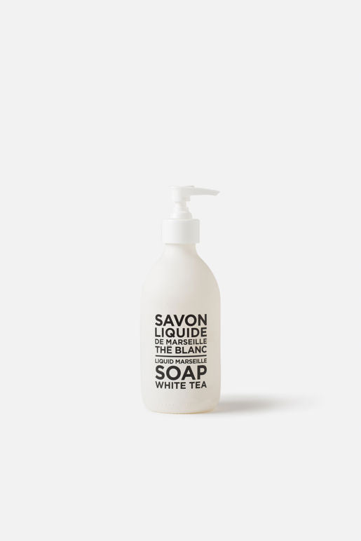 White soap bottle with pump, made in France white tea