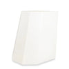 White angular stool with a geometric design and matte finish, ideal as a sculptural side table or minimalist seating option.