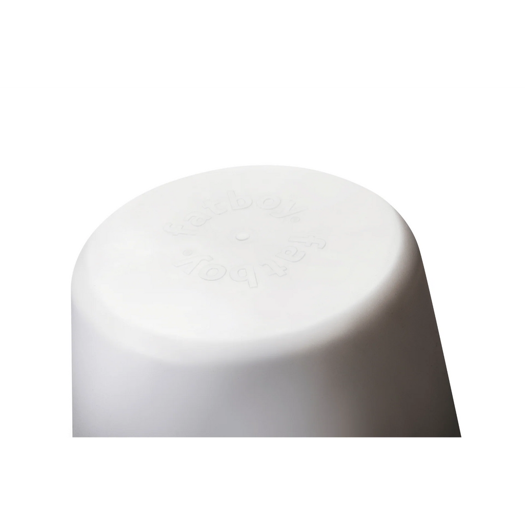 A close-up of a white plastic cap or bottle stopper with a domed top and tapered base, featuring embossed brand text that appears to read 'K&H'.