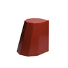 Heritage red geometric metal stool with a modern, angular silhouette and rich matte finish, suitable for indoor or outdoor spaces